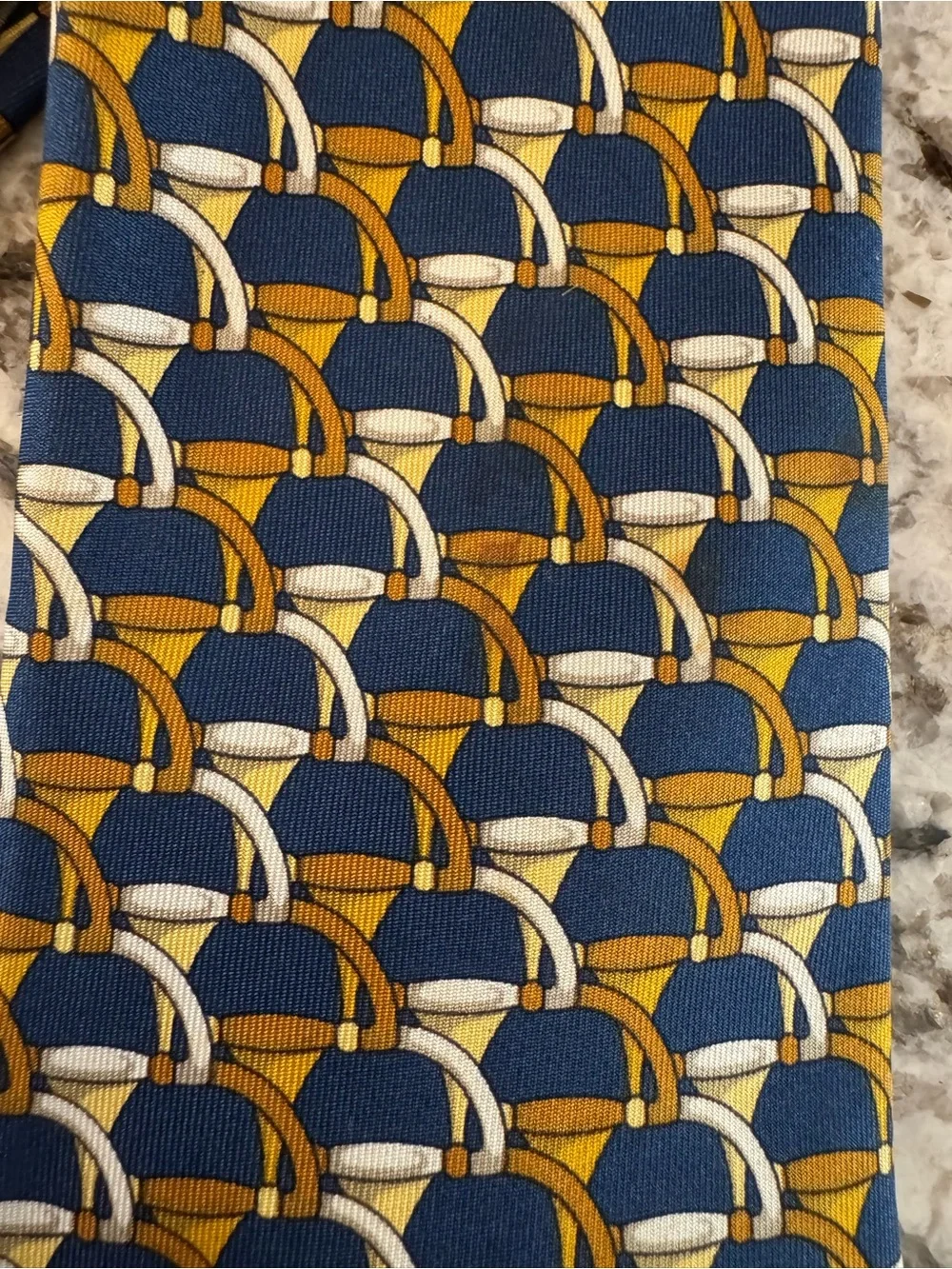 Gucci Navy, Gold & White Geometric Silk Tie